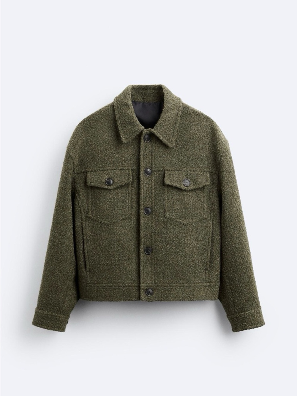 Zara Olive NWTO Bouclé Jacket with Black Lining